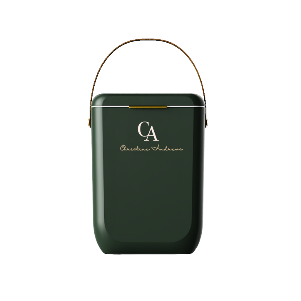 Green esky with brown handle and a white background